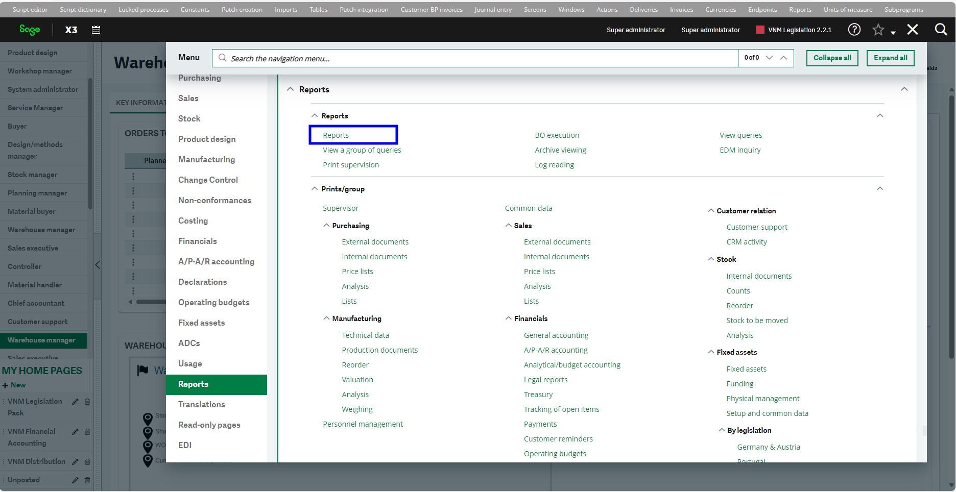 Access the report module