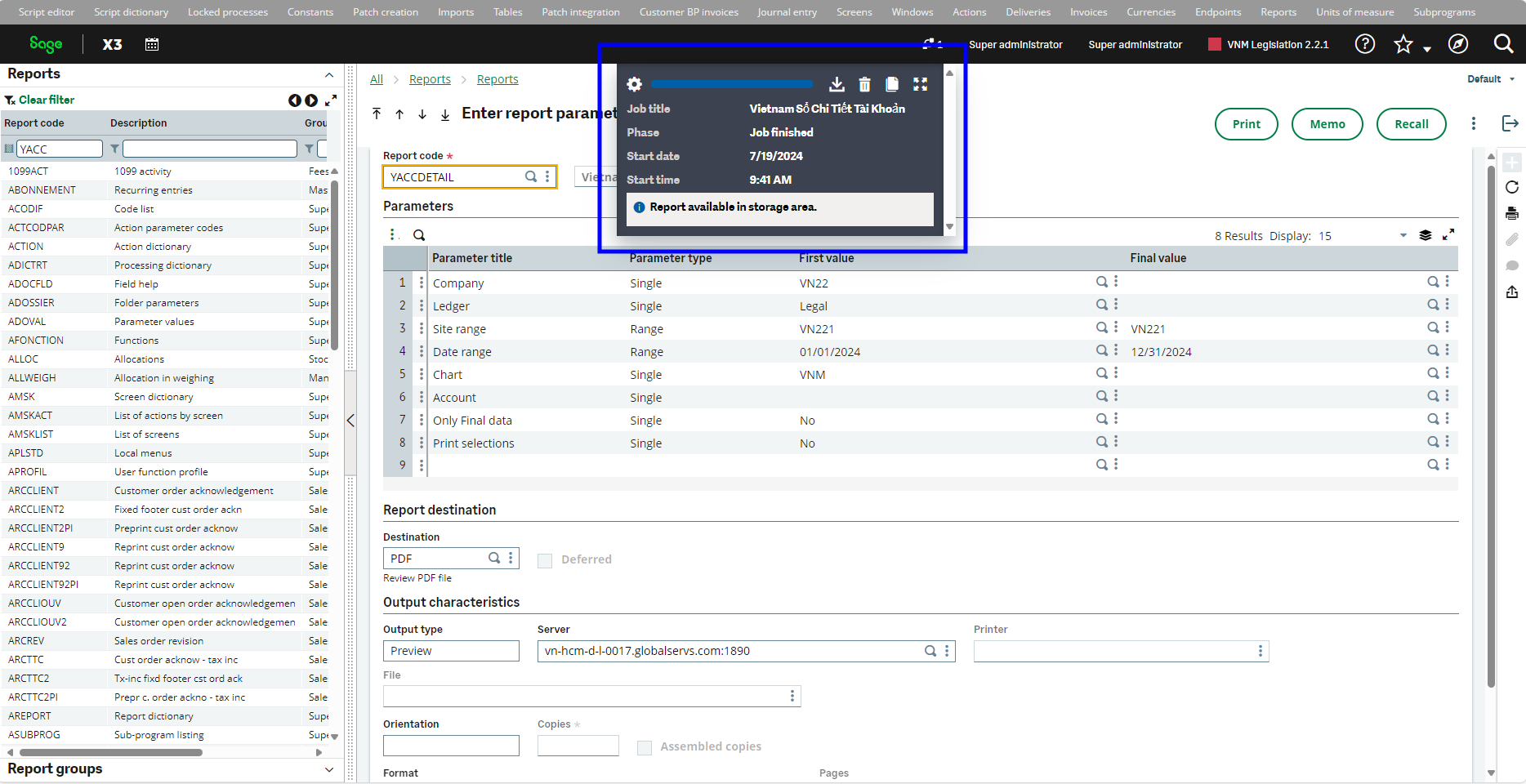 View and export report