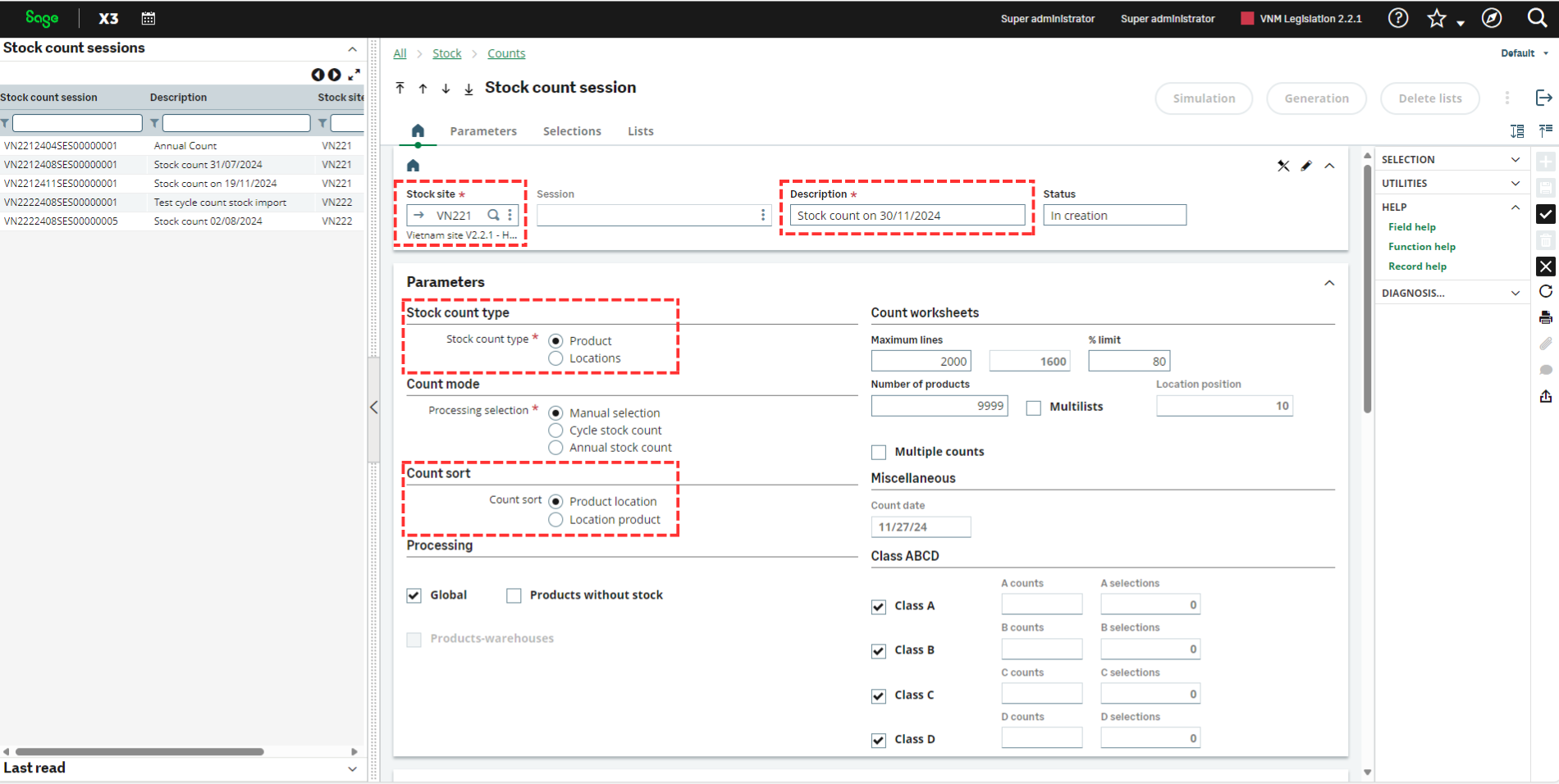 Create Stock Counting Sessions