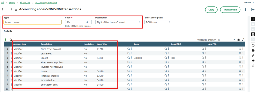 Account Codes for "Lease Contract" and "Fixed Assets" 1